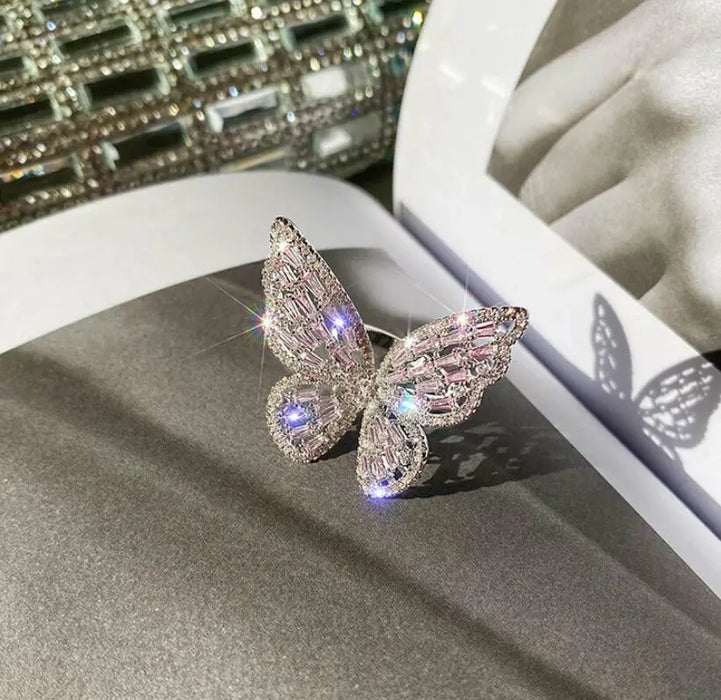Ring Wedding Geometrical Silver Rhinestone Alloy Butterfly Stylish