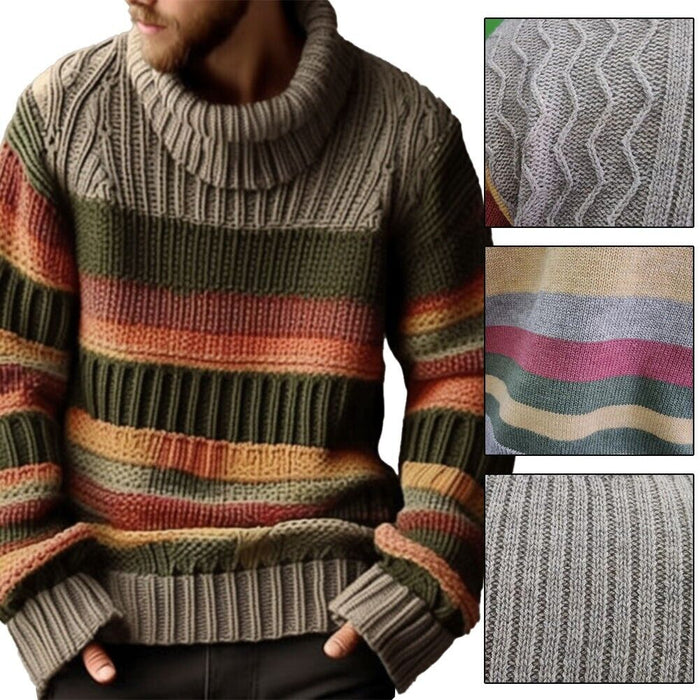 Men's Pullover Sweater Jumper Turtleneck Sweater Striped Sweater Ribbed Cable Knit Regular