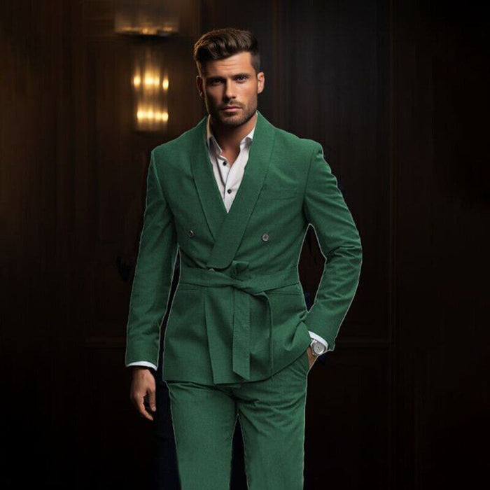 Light Blue Dark Green Brown Men's Wedding Prom Suits 2 Piece Solid Colored