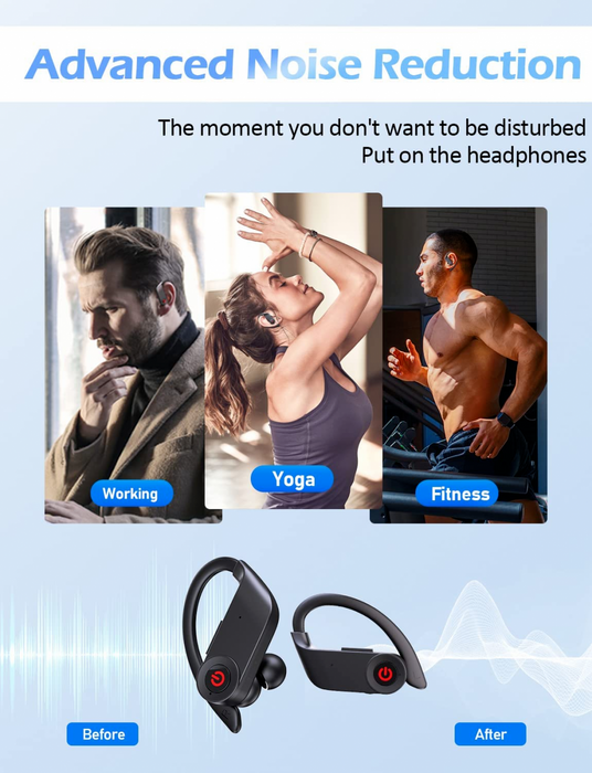 Bluetooth 5.1 Headphones Sports Earbuds 50H Deep Bass Noise Cancelling