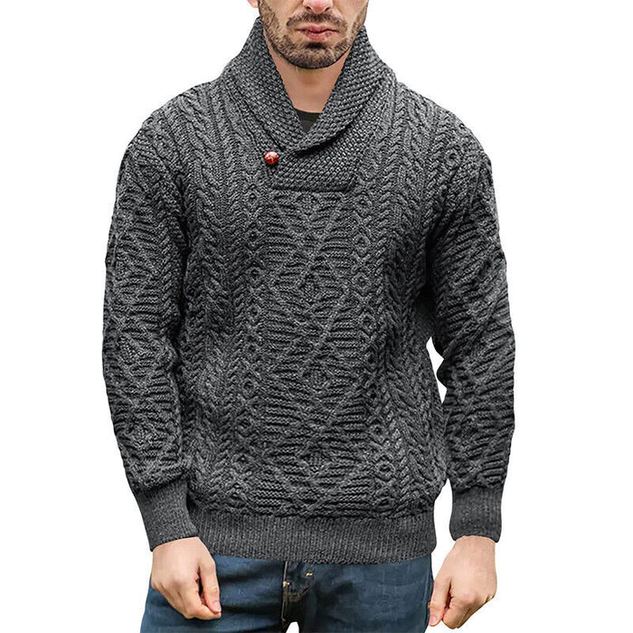 Men's Pullover Sweater Jumper Zip Sweater Cable Knit Regular Knitted Plain Shirt Collar Keep Warm