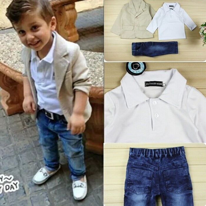 3 Pieces Toddler Boys Clothing Set Outfit Solid Color Long Sleeve Cotton Set School Fashion
