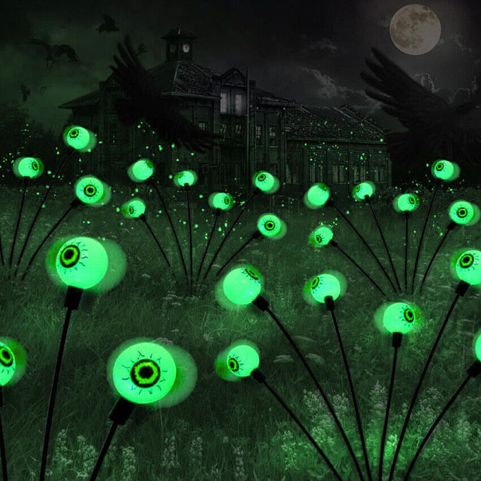 Halloween Decorations Outdoor Solar Scary Eyeball Lights,2 Pack 12 LED Green Eyeball