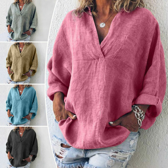 Women's Plus Size Shirt Blouse Red Blue Green Solid Color Button Long Sleeve Daily