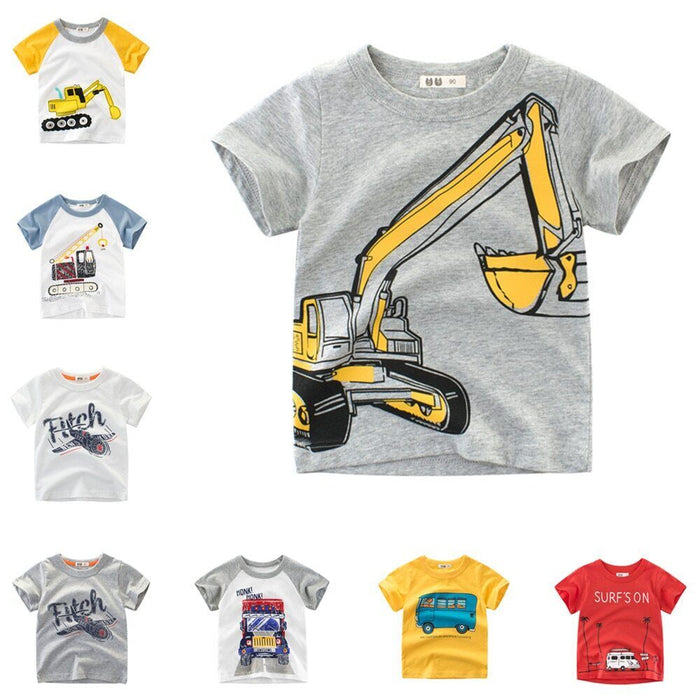 Kids Boys T shirt Tee Cartoon Short Sleeve Crewneck Cotton Children Top Outdoor Daily Basic Summer Gray 2-8 Years