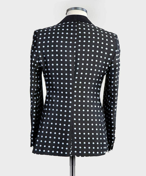 Polka Dot Pattern Black Men's Wedding Suits 3 Piece Dot Tailored Fit Single Breasted One-button 2023