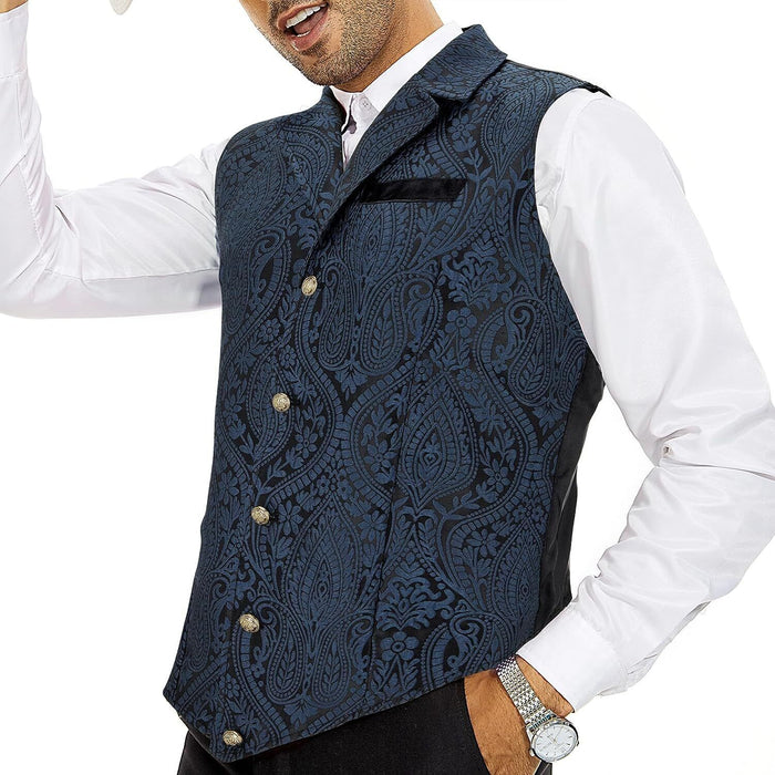 Men's Victorian Steampunk Gothic Paisley Printed Single Breasted V-Neck Suit Vest/Tuxedo Waistcoat