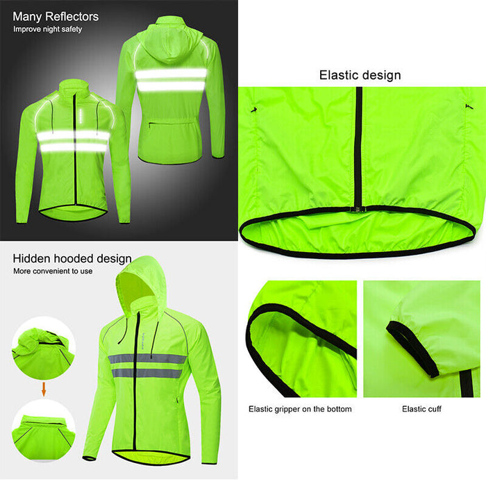 WOSAWE Men's Cycling Jacket Windbreaker Waterproof Rain Jacket High Visibility Reflective