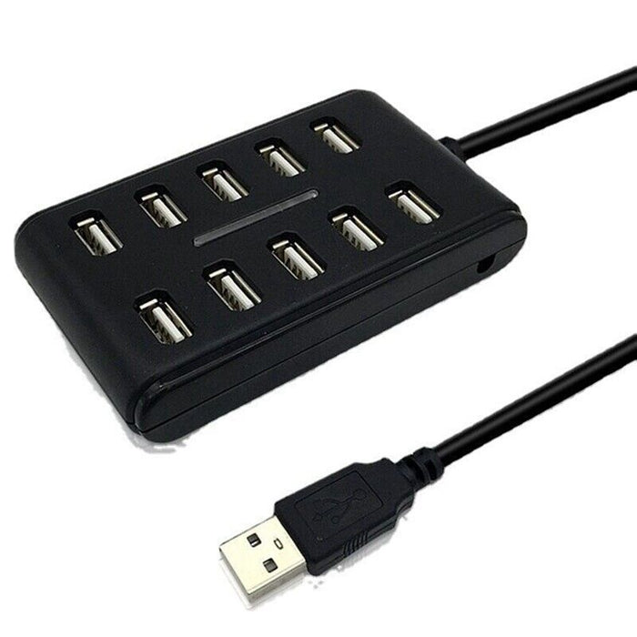 Portable 1PC General Purpose Work Home With Switch ABS Plastic Double Row Ten Port USB HUB