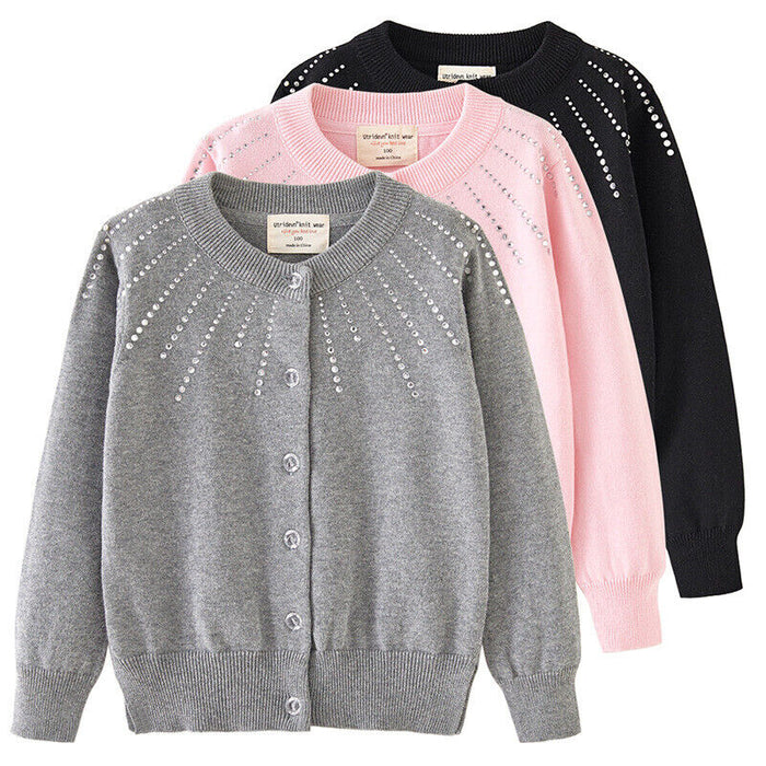 Kids Girls' Cardigan Solid Color Outdoor Long Sleeve Rivet Fashion 7-13 Years Fall Black White Pink
