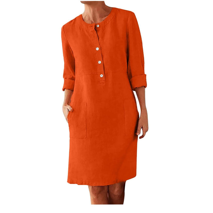 Women‘s Casual Dress Cotton Linen Dress Shift Dress Knee Length Dress
