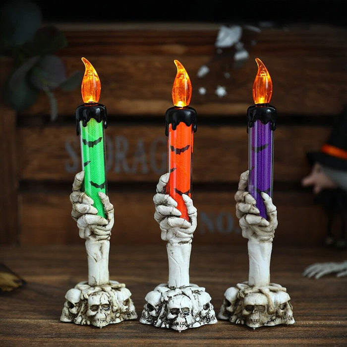Halloween Skull LED Candlestick Skeleton Ghost Hand Flameless Candle Holder Lamp Lights for Halloween Party Decorations