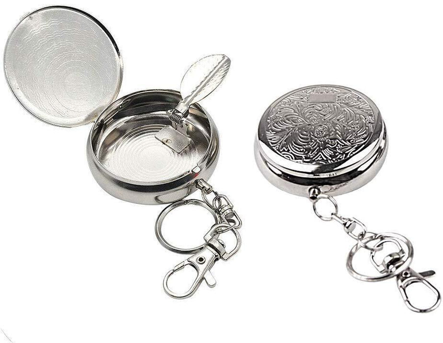 Silvery White Stainless Steel Ashtray, Portable Keychain Ashtray, Mini Version Carry On Ashtray