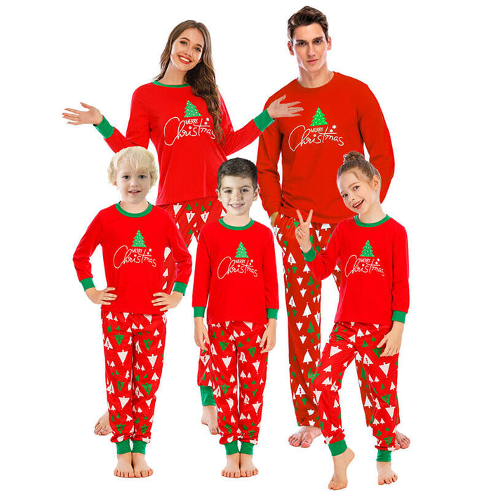 Family Christmas Pajamas Graphic Letter Home Print Black White Dark Red Long Sleeve