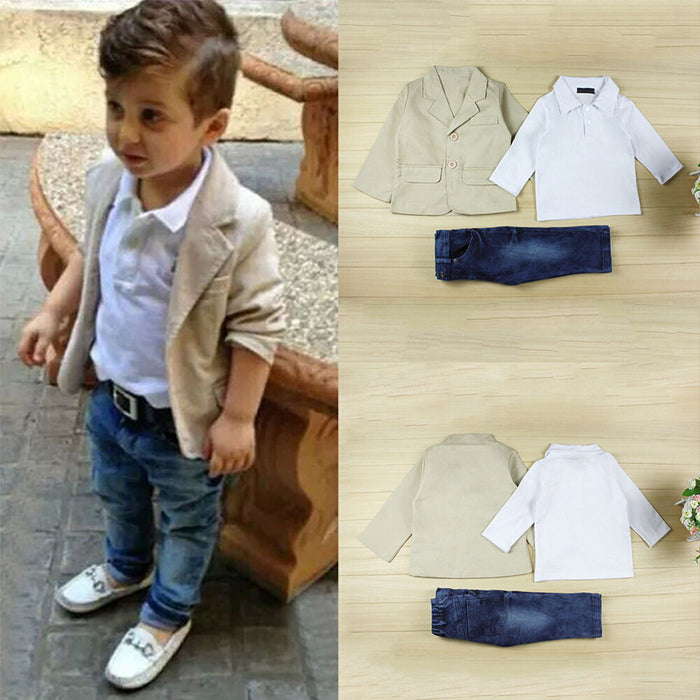 3 Pieces Toddler Boys Clothing Set Outfit Solid Color Long Sleeve Cotton Set School Fashion