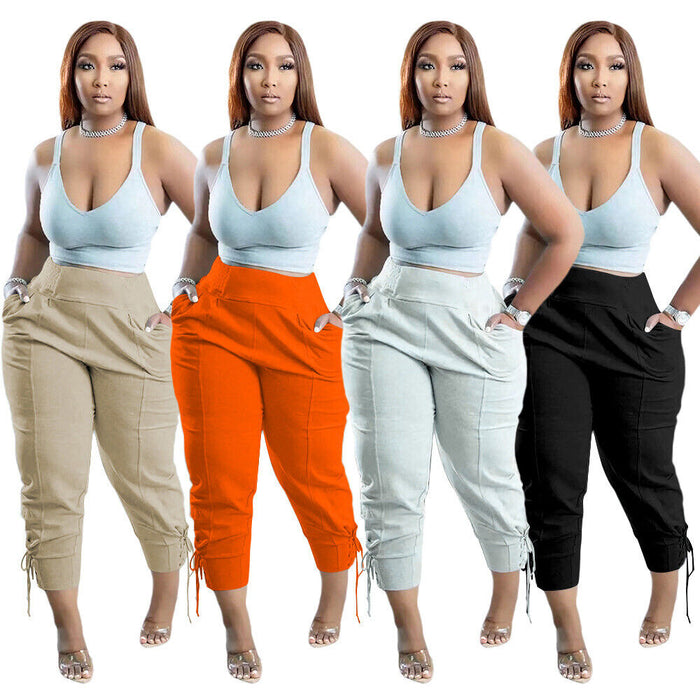 Women's Cargo Pants Plus Size Curve Active Chinos Full Length Micro-elastic Mid Waist