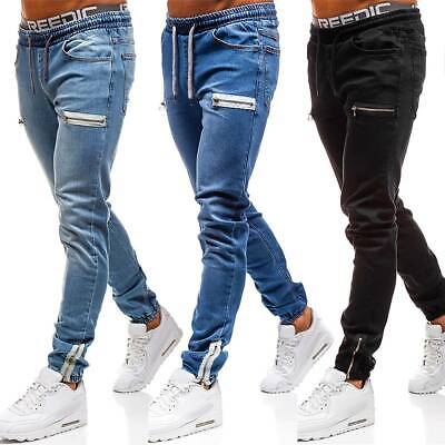 Men's Jeans Joggers Trousers Denim Pants Drawstring Zipper