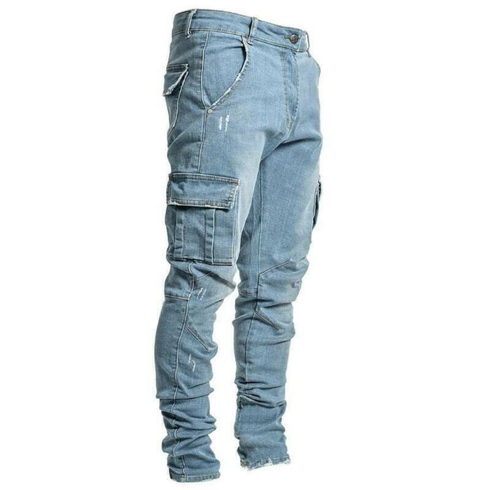 Men's Jeans Skinny Trousers Denim Pants Multi Pocket Plain Comfort