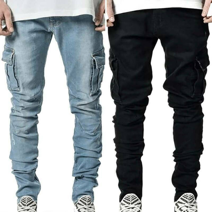 Men's Jeans Skinny Trousers Denim Pants Multi Pocket Plain Comfort