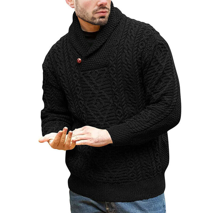 Men's Pullover Sweater Jumper Zip Sweater Cable Knit Regular Knitted Plain Shirt Collar Keep Warm