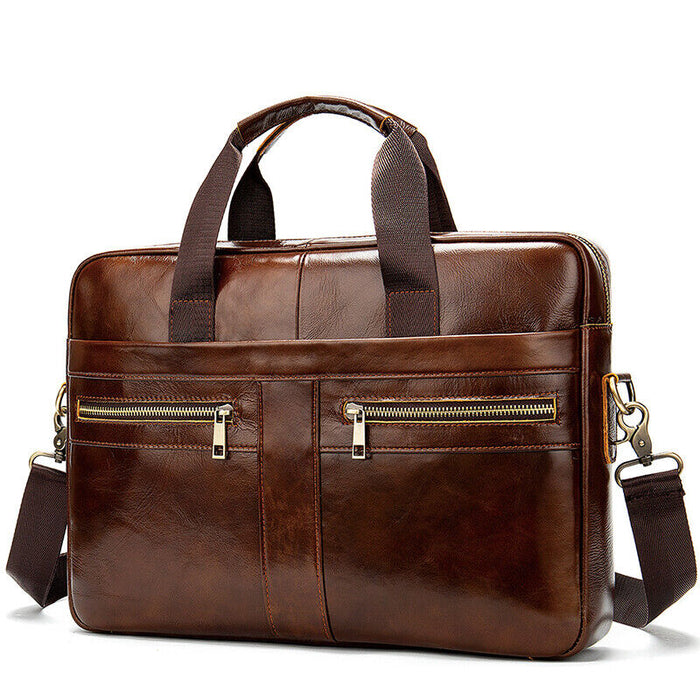 Men's Laptop Bag Briefcase Top Handle Bag Nappa Leather Cowhide Office & Career Zipper Plain Black Coffee