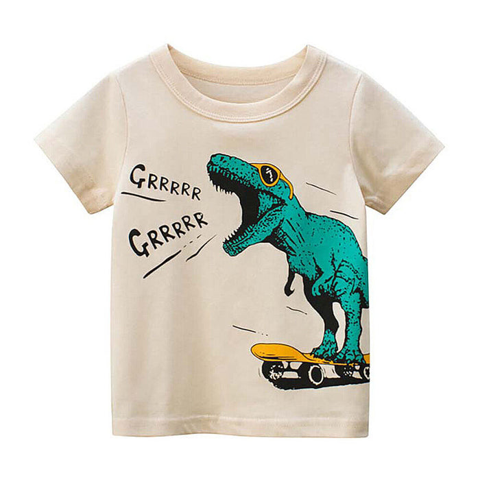 Kids Boys T shirt Tee Letter Dinosaur Short Sleeve Cotton Children Top Casual Fashion Daily Summer Beige 2-8 Years