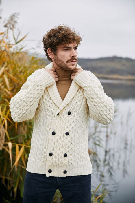Men's Cardigan Sweater Cropped Sweater Cable Knit Regular Button Knitted Plain Shawl Collar