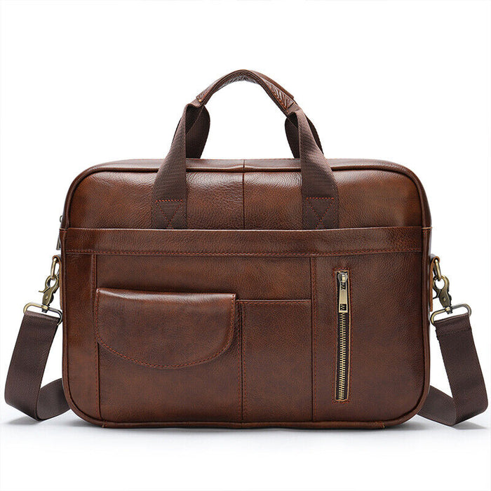 Men's Laptop Bag Briefcase Top Handle Bag Nappa Leather Cowhide Office & Career Zipper Plain Black Coffee
