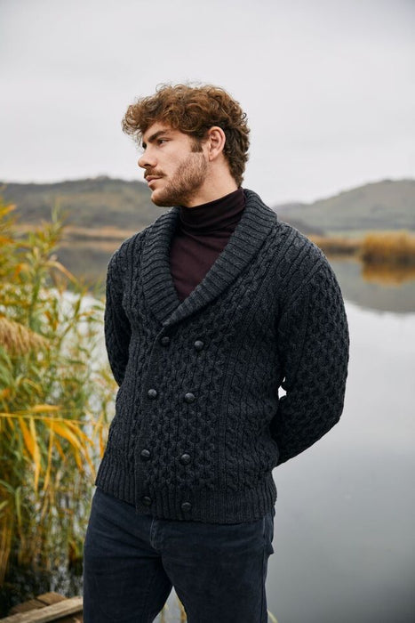 Men's Cardigan Sweater Cropped Sweater Cable Knit Regular Button Knitted Plain Shawl Collar