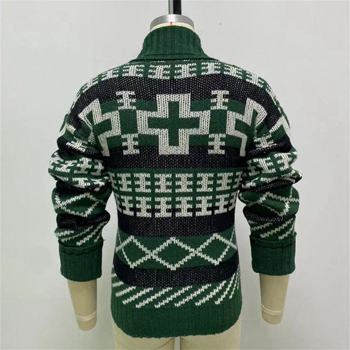 Men's Cardigan Sweater Christmas Sweaters Ribbed Knit Regular Cropped Knitted Graphic Lapel Warm Ups