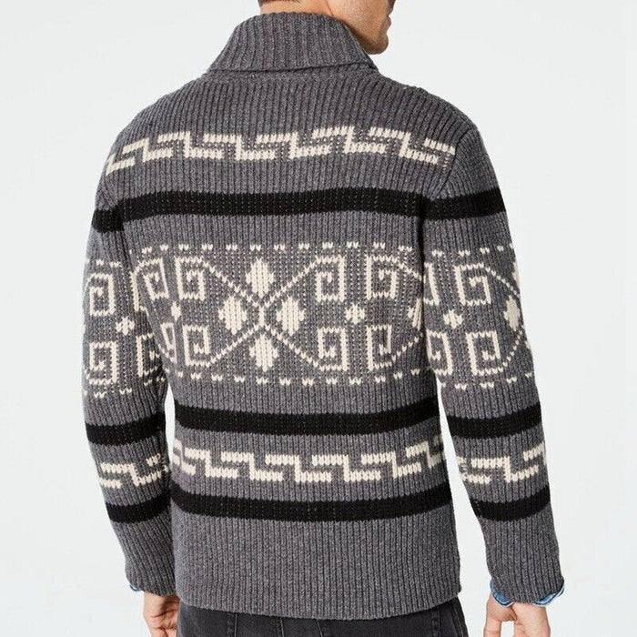 Geometry Retro Vintage Men's Zipper Knitting Print Cardigan Sweater Knitwear Cowichan cardigan sweater