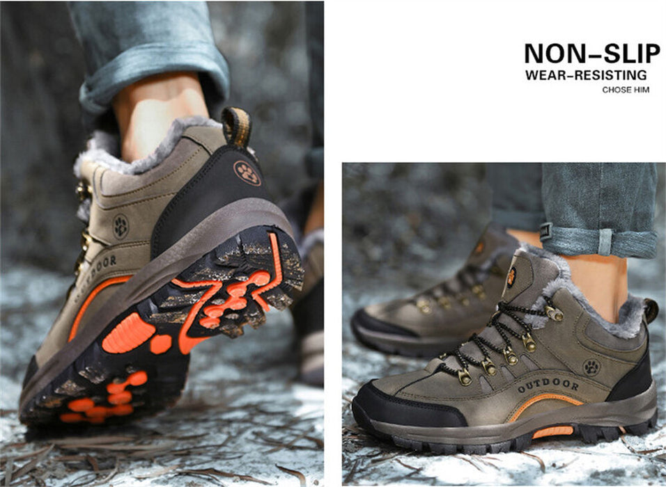 Men's Sneakers Comfort Shoes Fleece lined Hiking Casual Daily PU Warm Lace-up Black Brown Winter