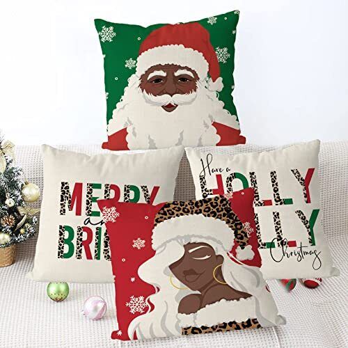 Christmas Santa Double Side 4PC Decorative Toss Pillows Xmas Throw Pillow Covers Soft Pillowcase for Bedroom