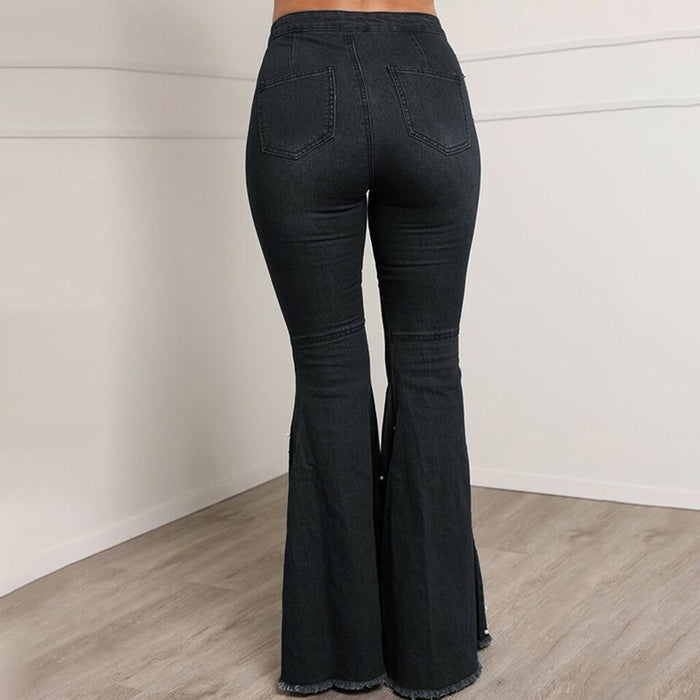 Women's Jeans Bootcut Flared Pants Full Length Denim Micro-elastic High Waist Fashion