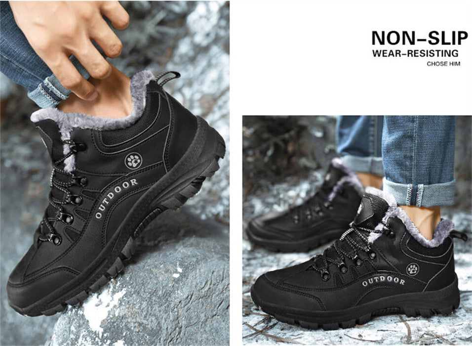 Men's Sneakers Comfort Shoes Fleece lined Hiking Casual Daily PU Warm Lace-up Black Brown Winter