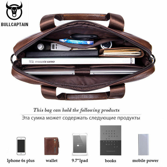 Men's Crossbody Bag Briefcase Leather Office Daily Zipper Large Capacity Waterproof