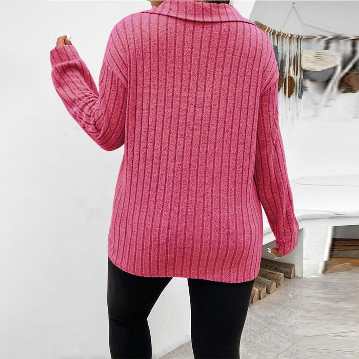 Women's Plus Size Shirt Blouse Ribbed Black Pink Beige Plain Long Sleeve Casual