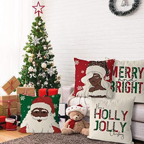 Christmas Santa Double Side 4PC Decorative Toss Pillows Xmas Throw Pillow Covers Soft Pillowcase for Bedroom