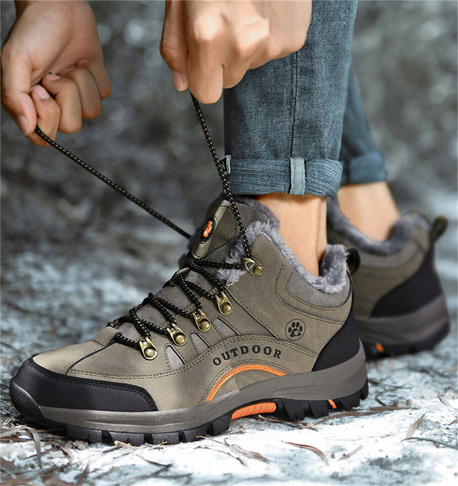 Men's Sneakers Comfort Shoes Fleece lined Hiking Casual Daily PU Warm Lace-up Black Brown Winter