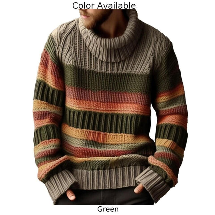 Men's Pullover Sweater Jumper Turtleneck Sweater Striped Sweater Ribbed Cable Knit Regular