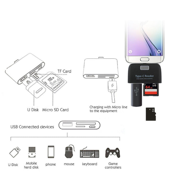 Card Reader Multifunctional Smart 4 In 1 Laptop PC Durable Phone TF Micro SD With Micro USB Charge Port