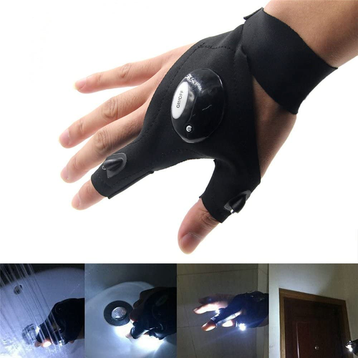 1 Pair Multi-functional LED Flashlight Gloves Emergency Rescue Tool for Outdoor Cycling Fishing