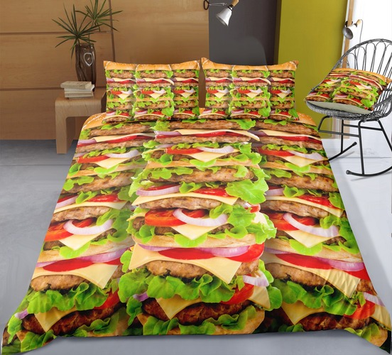 3Pcs/2Pcs 3D Gourmet Fast Food Burger Personalized Chicken Roll Bedding Set Duvet Cover Set