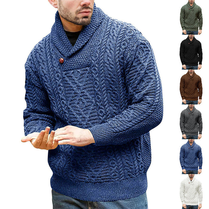 Men's Pullover Sweater Jumper Zip Sweater Cable Knit Regular Knitted Plain Shirt Collar Keep Warm