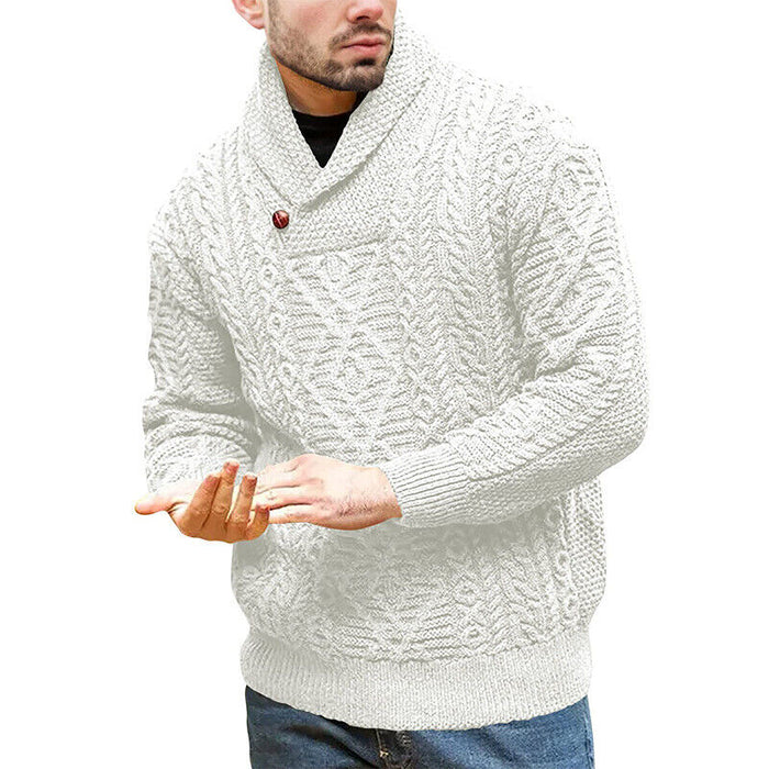 Men's Pullover Sweater Jumper Zip Sweater Cable Knit Regular Knitted Plain Shirt Collar Keep Warm