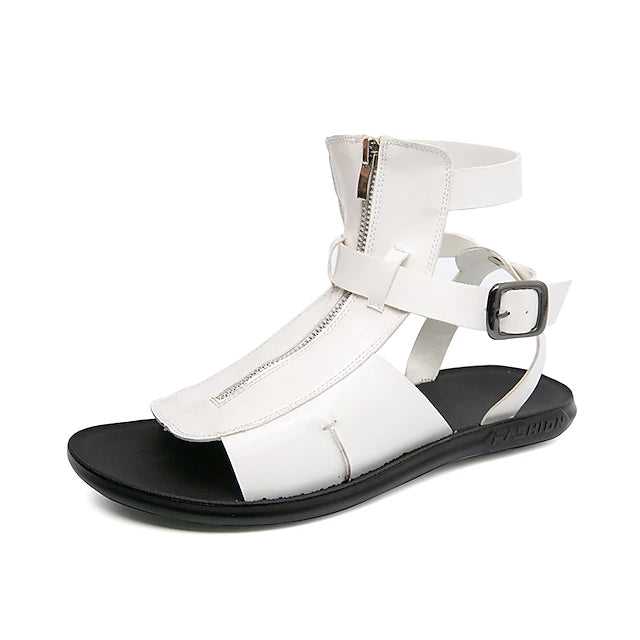 Men's Sandals Leather Sandals Casual Beach Daily PU Zipper Black White Summer