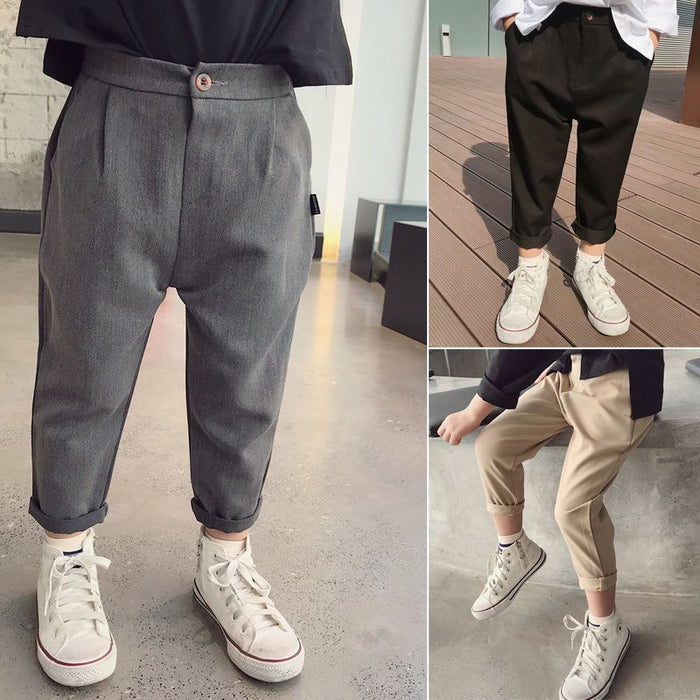 Kids Boys Pants Trousers Pocket Solid Color Comfort Pants School Fashion Cool Black Khaki Gray Mid Waist