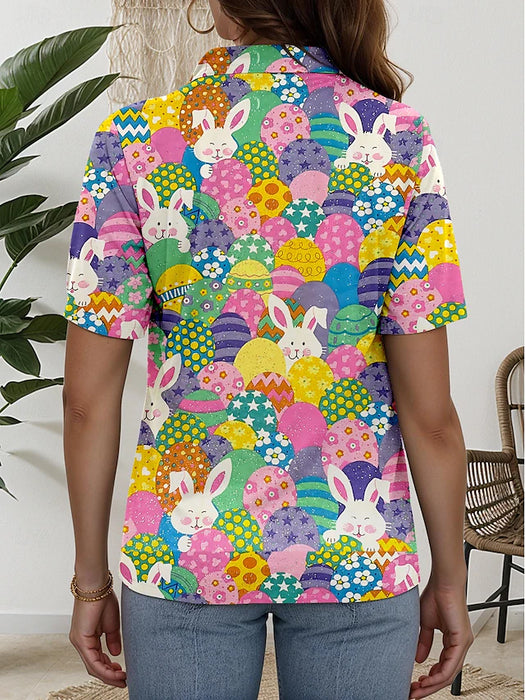 Easter Women's Shirt Graphic Animal Daily Short Sleeve Shirt Collar Regular Tops Daily Rainbow Summer Spring