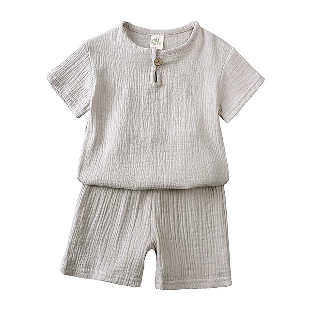 Linen Toddler Baby Boy Girl Clothes Matching Outfits Solid Linen Short Sleeve