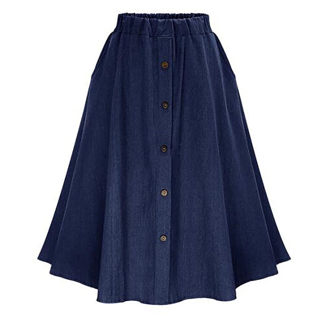 Women's Skirt Swing Long Skirt Denim Midi Skirt Midi Skirts Pocket Solid Colored